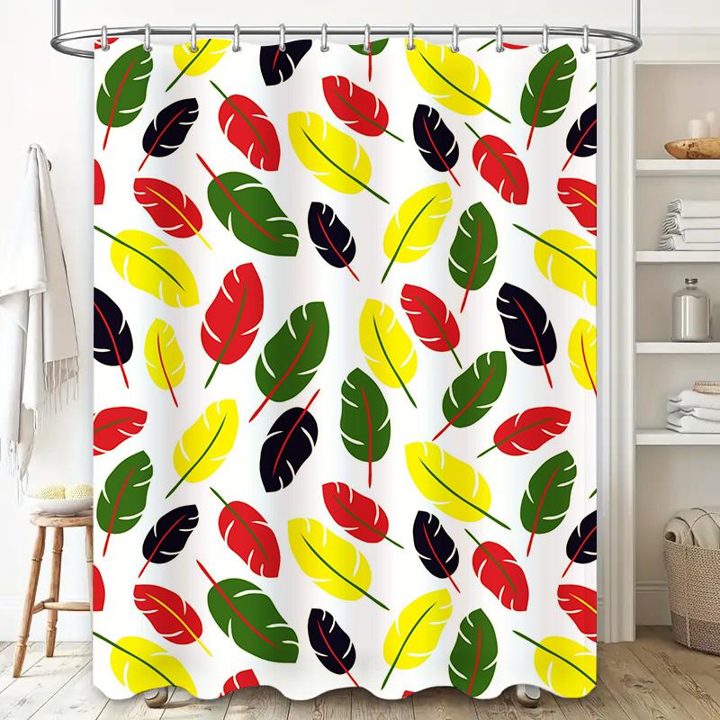 Vibrant Feather Print Shower Curtain Raindrop Pattern For Bathroom Decorations Waterproof Fabric Red Green Yellow Black White Si