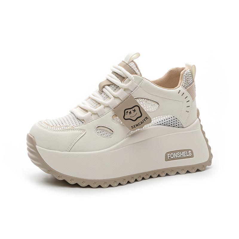 Thick-soled White Shoes 2025 New Models Increase by 8 Cm, Show Feet, Small Casual Versatile Color Matching, Transparent Net Student Women's Shoes