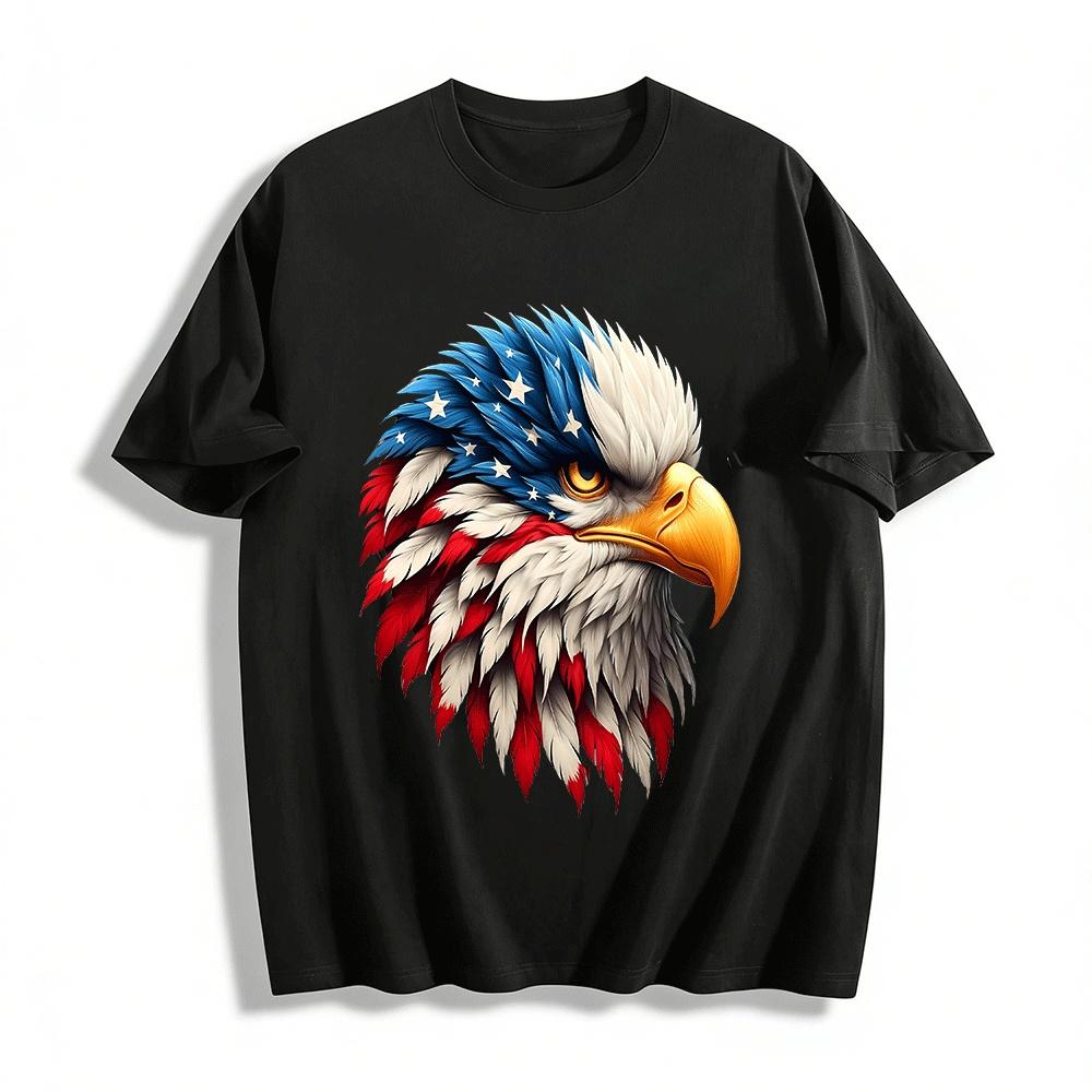 American Flag Bald Eagle Print Casual Short Sleeve T-Shirt Pure cotton T-shirt XXS