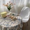 Rustic Flower Print Round Table Cover Indoor Outdoor Vintage Tassel Blue Flower Farmhouse Table Cloth for Picnic Tabletop Decor