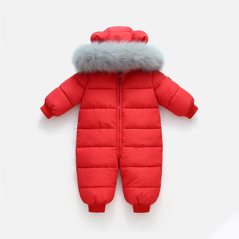 Winter Baby Jumpsuit with Fur Collar and Velvet Lining
