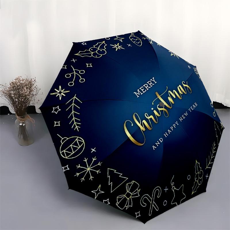 1pc Christmas Greeting Card Design Umbrella with Plastic Handle,Suitable for All Seasons Home Travel Outdoor UmbrellaDD218