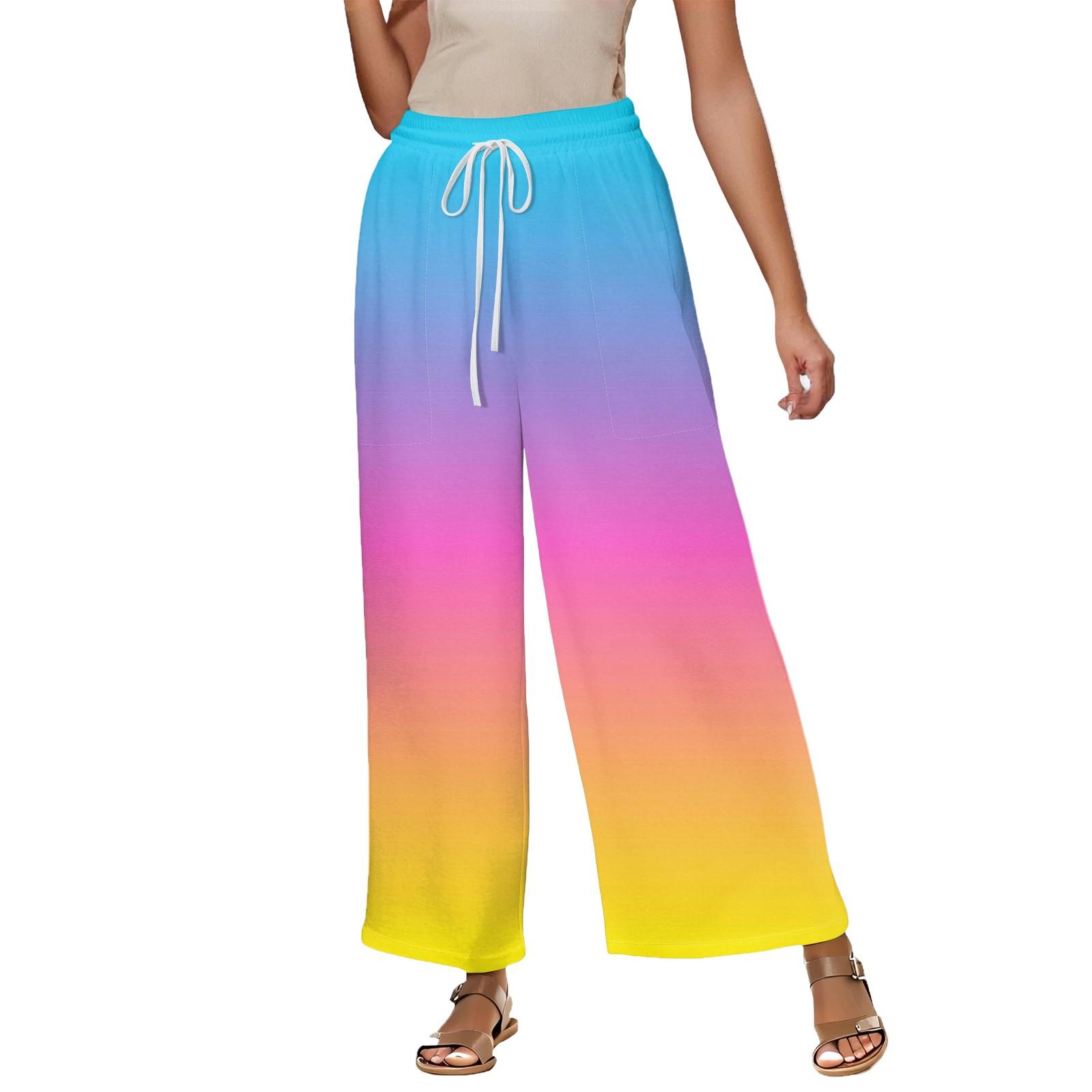 

Женские летние свободные брюки с эластичным поясом и градиентным цветным принтом из хлопка и льна с девятью точками XXL