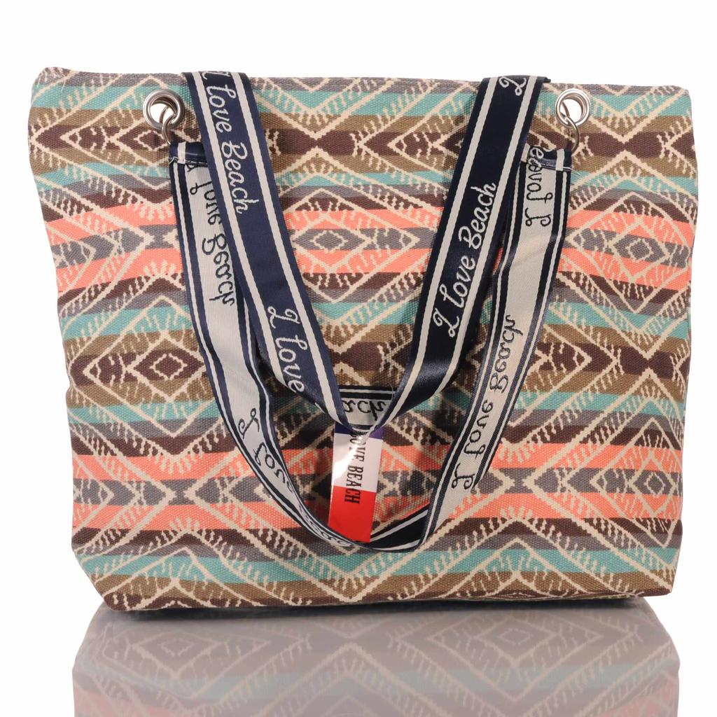 Boho Strandtasche Ethno Azteken Muster mit Reißverschluss