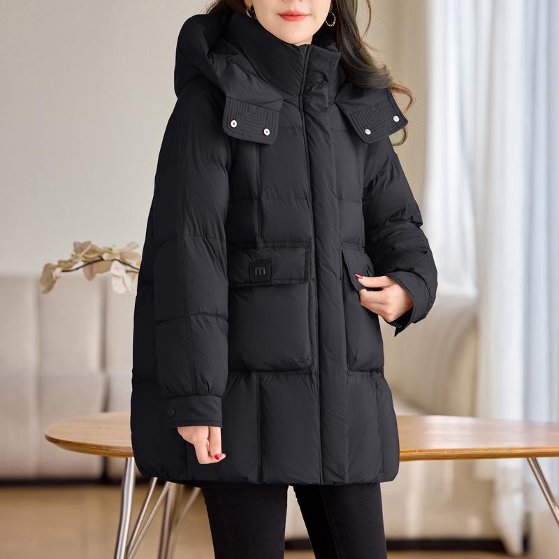 

Женский пуховик средней длины в корейском стиле 2024 года - Пух белой утки, Толстый, Свободный крой, Высокого класса, Теплое зимнее пальто M (for 95-120 lbs)