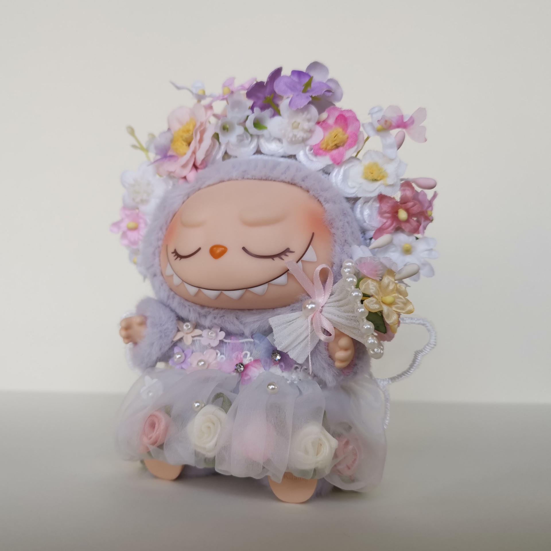 

V1 V2 Слепой бокс Кукла Лабубу Платье Феи цветов Одежда Лабубу Платье принцессы Мини-кукла Наряд Головной убор ручной работы С крыльями without doll