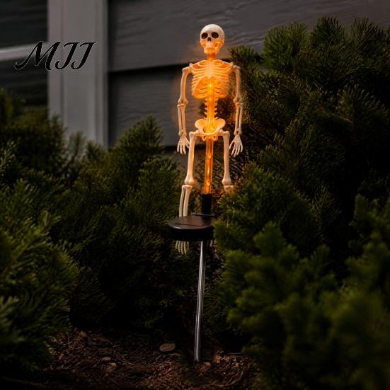 Decorative Solar Powered Garden Lamps 2Pcs Skeleton Stake Light, Halloween Glowing Realistic Figurine, Waterproof Durable Plastic Decorations Outdoor