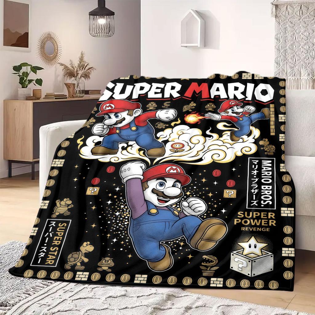 Super Mario Awesome 2D Print Flannel Blanket, Cartoon Style for Bedroom, Soft Bedding for Travel Throw_LIAN