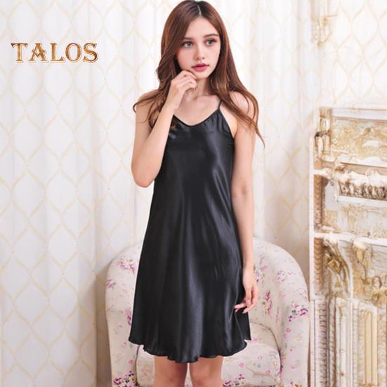 Damen Satin Chemises Nachthemd Sexy Seidige Slip Nachtwäsche Spaghettiträger Mini Nachthemd Sommer Ärmellos V-Ausschnitt Nachtwäsche
