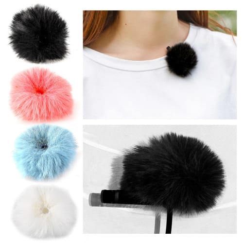 Doyime Lapel Microphone Windscreen, Set of 4, 4 Colors, Fur Microphone Windshield, Noise Reduction, Antibacterial, Outdoor Lapel Microphone Windshield