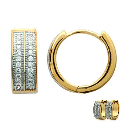 [L0798] - Gold Plated Hoop Earrings 'Déesse' White Gold - 14x6 Mm