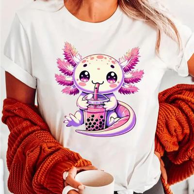 Fashion Women Purple Baby Fish Print T Shirt Funny Casual O-neck Short Sleeves T-shirt Summer Female Tee Shirt