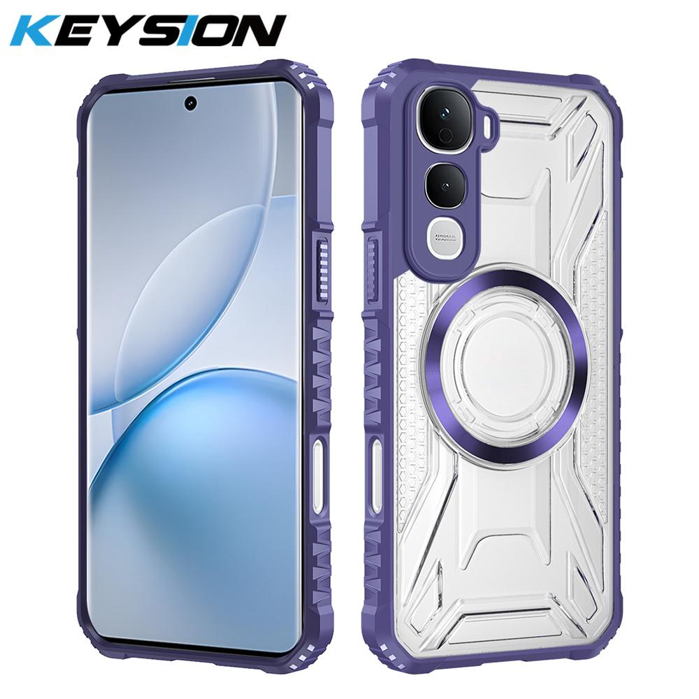 

KEYSION Transparent Magnetic Case for IQOO Z10 Lite Soft Silicone+PC Heavy Duty Shockproof Phone Back Cover for IQOO Z10 Lite for IQOO Z10 Lite фіолетовий