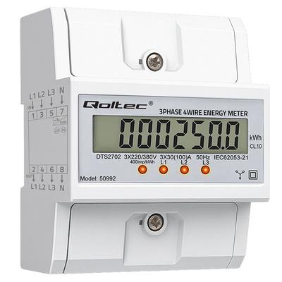 Qoltec Trójfazowy Elektroniczny Licznik | Miernik Zużycia Energii Na Szynę Din | 400V | 100A | Lcd | 4P