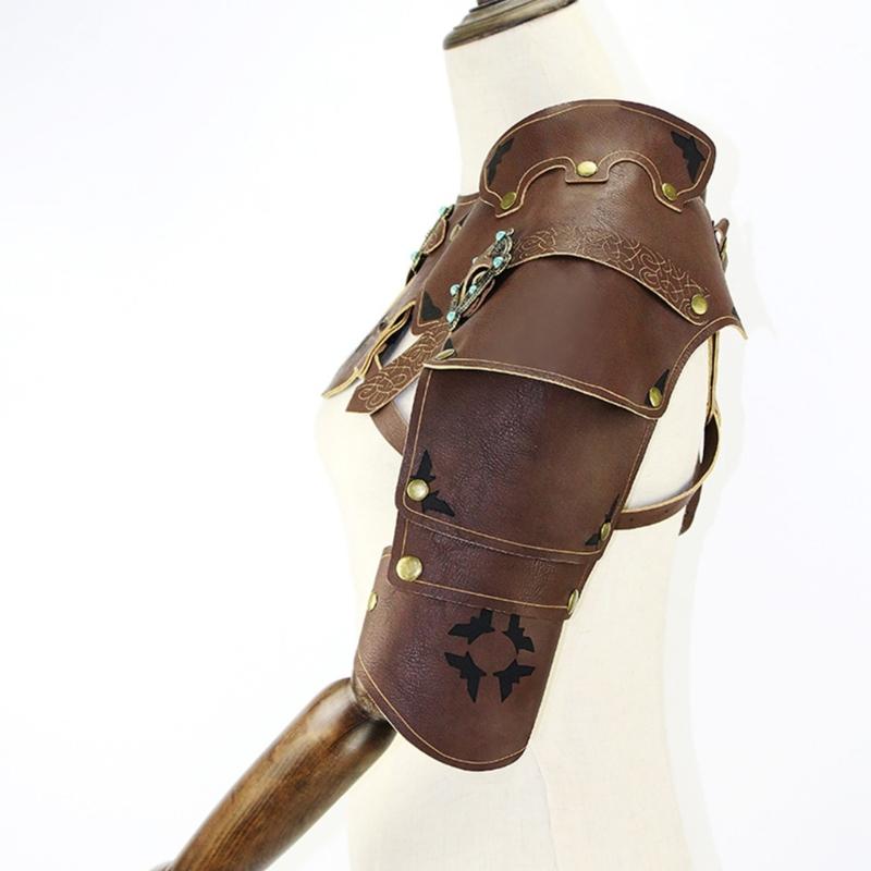 Medieval Faux PU Leathers Costume Armour Halloween Cosplay Warrior Armors Shoulder Armour, Double Shoulder Guard Harness