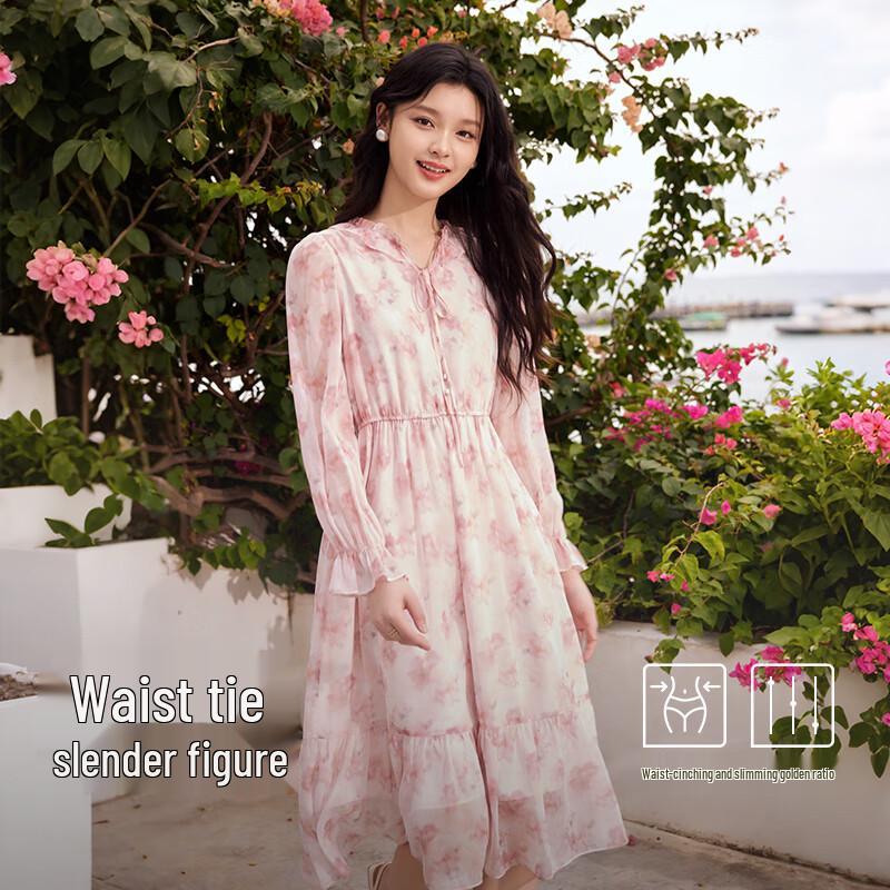 

Qiusuiyiren V-Neck Floral Print Midi Dress L