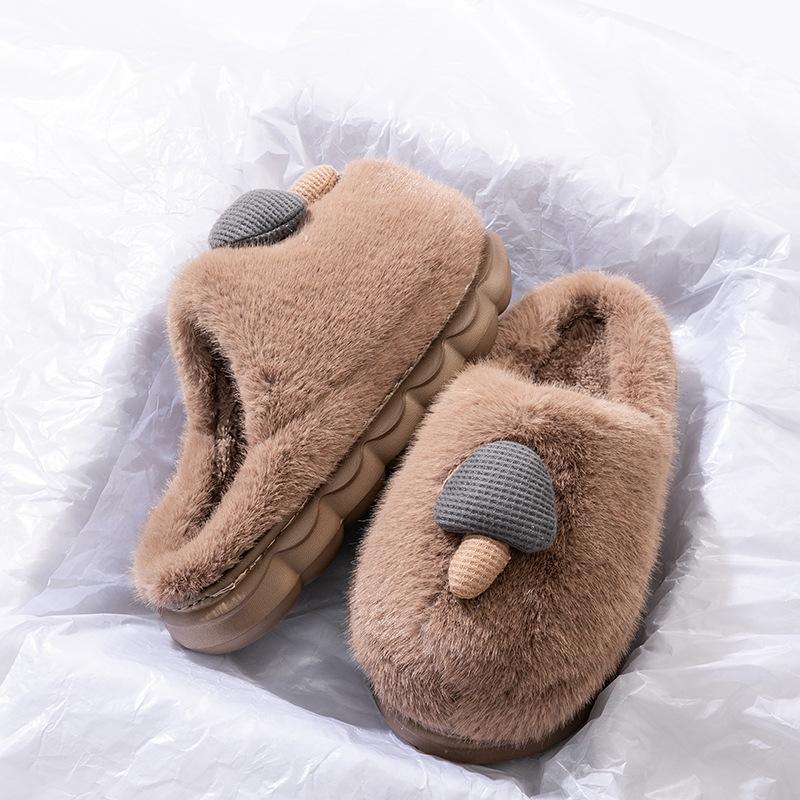 Cotton slippers women's autumn and winter 2025 new cartoon small mushroom indoor home velvet thick-soled super warm cotton shoes women