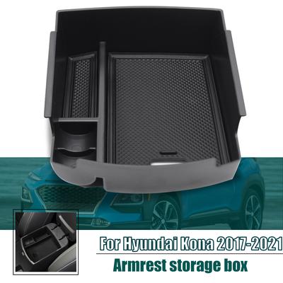 For Hyundai Kona 2018    Center Console Organizer Armrest Storage Box Phone Holder Tray Container Car Accessories