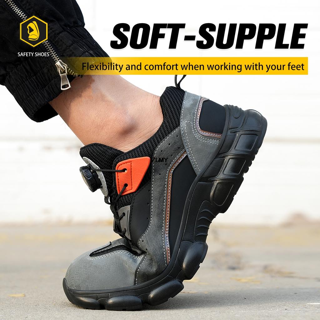 ZLMY Safety Shoes Men Rotated Button Steel Toe Sneaker Puncture Proof Air Cushion Work Shoes Man Sport Safety Work Boots Fashion