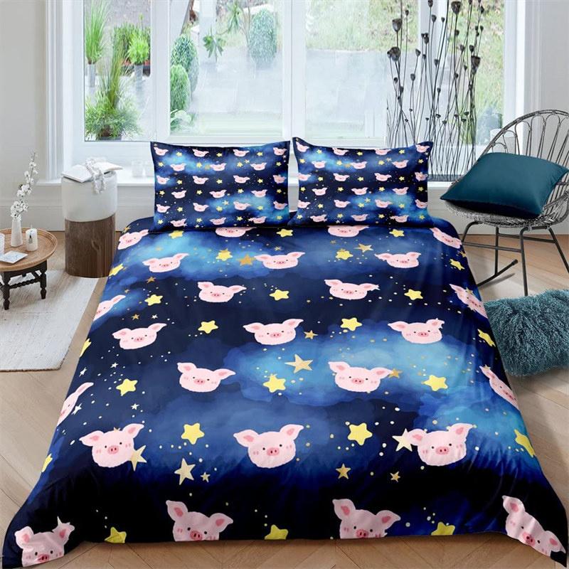 Cartoon Lovely Pig Duvet Cover Set Kawaii Animal Bedding Set King Microfiber Farmhouse Wildlife Theme Comforter Cover Pillowcase