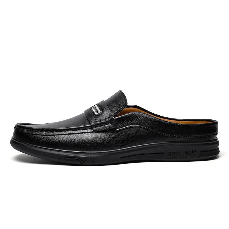 Large Size 47 Mules Men Half Shoes For Man Leather Mens Semi-Drag Casual Shoes Backless Loafers Slip On Flats Closed Toe Sandals
