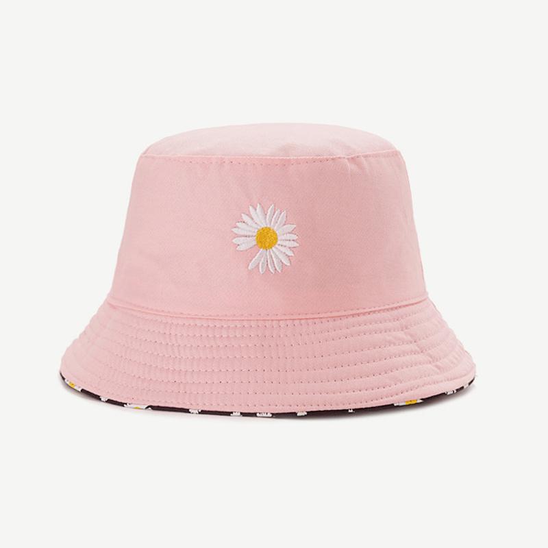Summer Daisy Double-Sided  Bucket Hats Women's Embroidery Hip Hop Panama Bob Caps Folded Beach Sun Fisherman Hat For Ladies