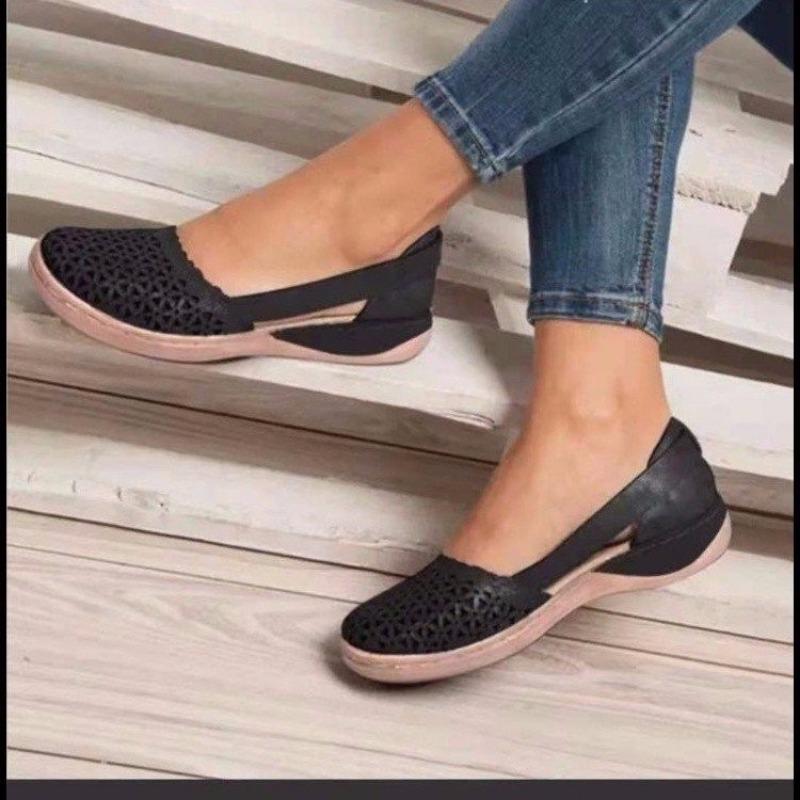 Summer casual sandals women's shoes wedge heel hollow solid color single shoes fashion versatile sandals