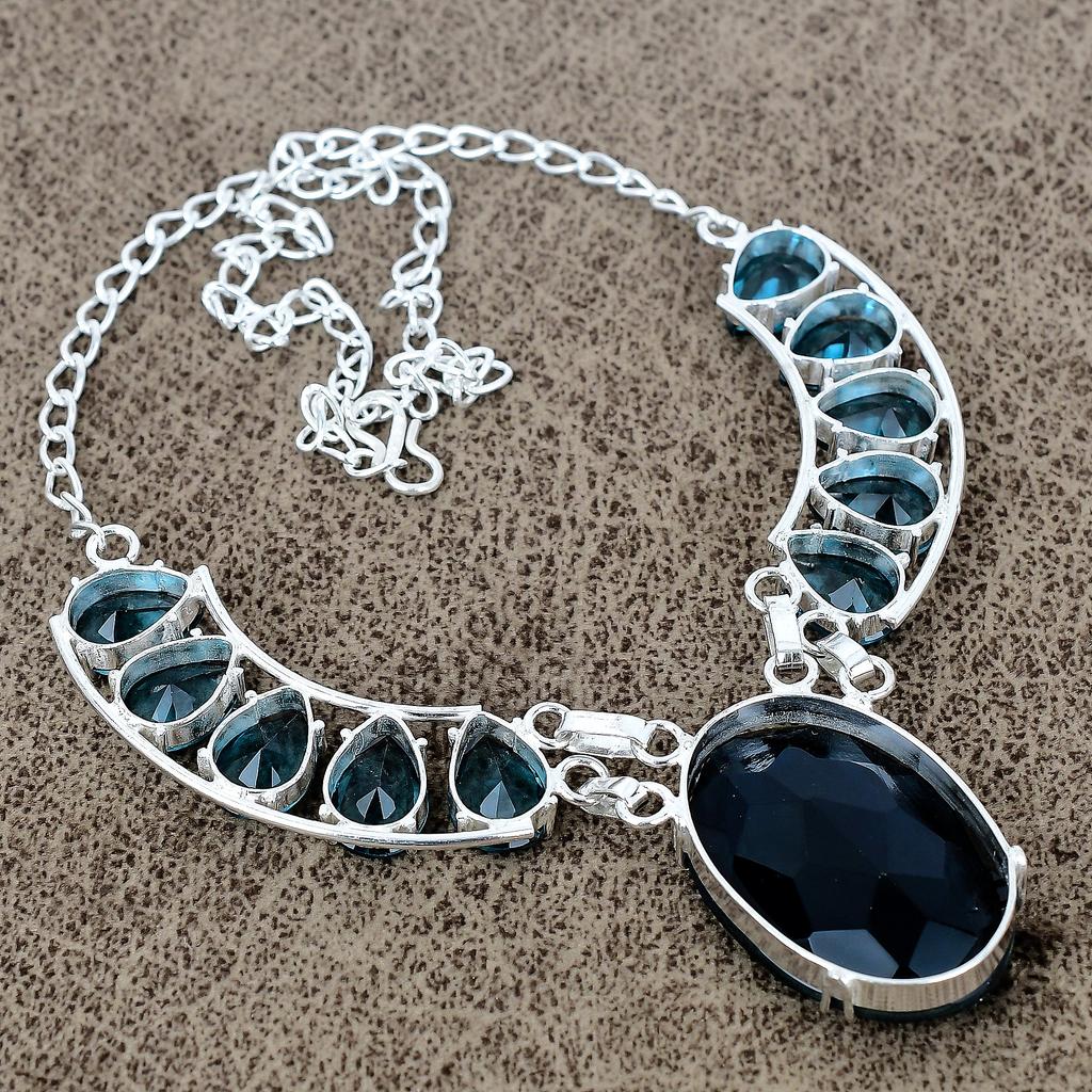 Black Spinel, Iolite Gemstone 925 Sterling Silver Jewelry Necklace 18" KKG-419