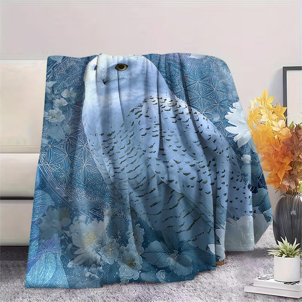 Snowy Owl Print Flannel Blanket, High quality Comfortable for All Seasons, Home Decor, Warmth and Comfort, Perfect for Christmas Gifts