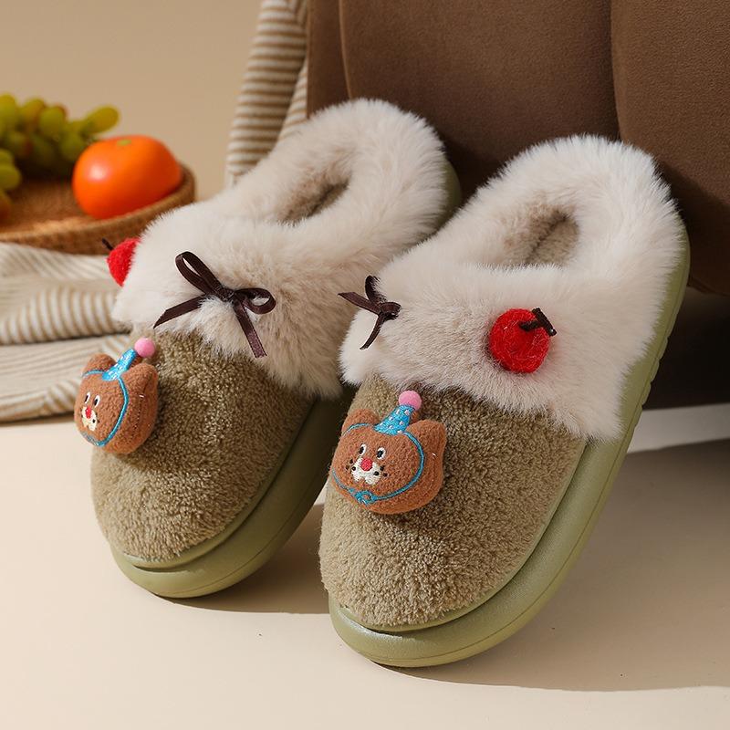 New winter warm cherry bear cotton slippers indoor home non-slip warm fluff drag cute cartoon