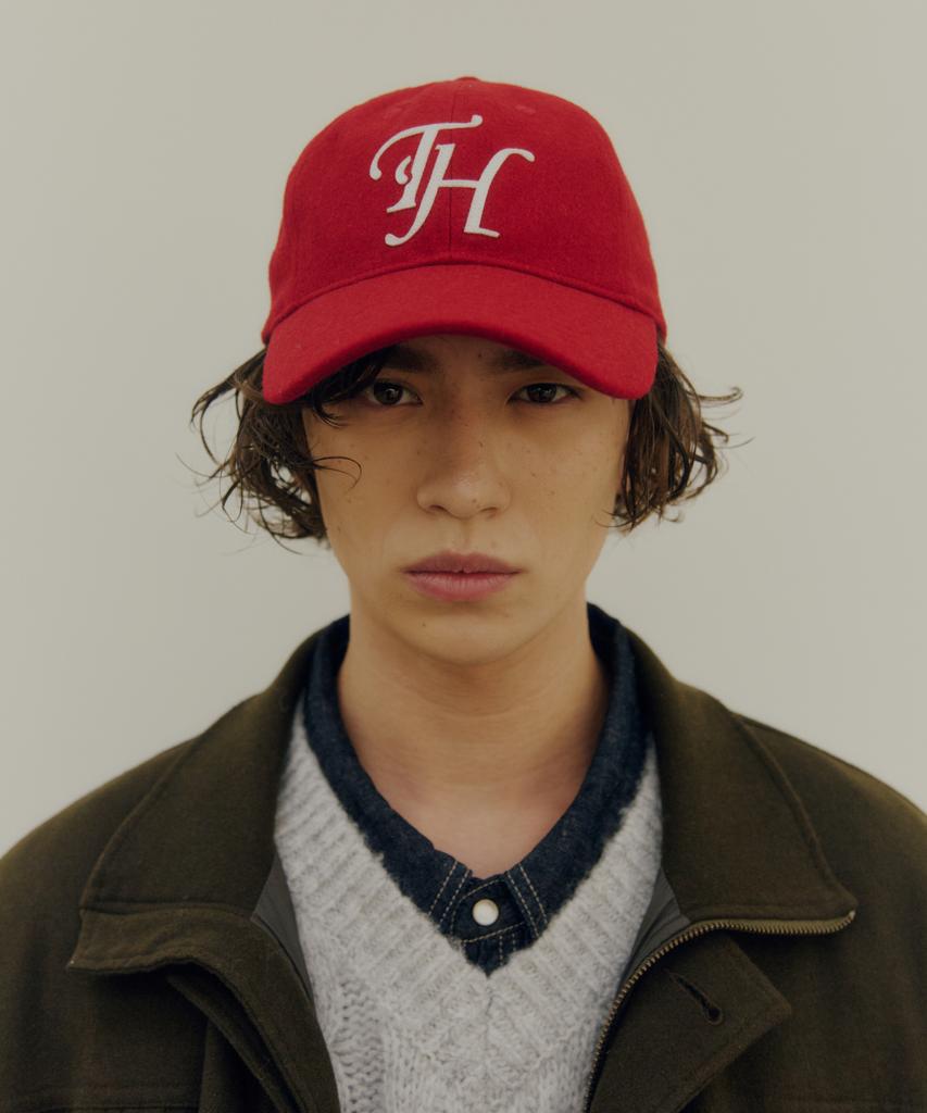 Teulaepighamoni Wool Blend Th Applique Logo Deep-Fit Ballcap_Red