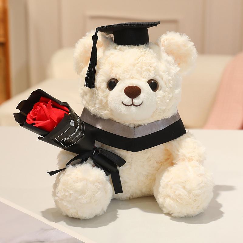 23cm Doctor Cap Bear Plush Toy Graduation Bear Plush Doll Cute Hug Rose Soft Animals Bachelor Bea Graduate Gifts for Students
