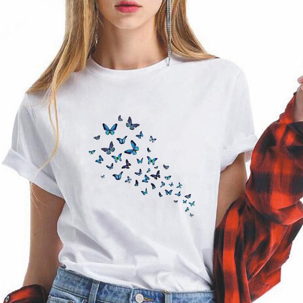 Aesthetic Watercolor Print Tshirt Fashion 90S Harajuku Tops Female Casual White Shirt Elegant Lady Popular