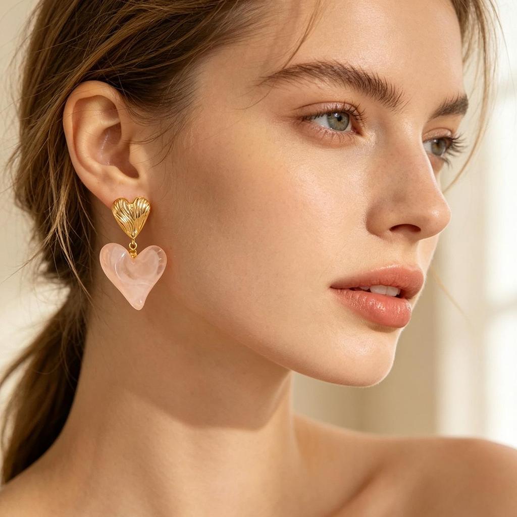 Heart Earrings: French Retro Style, Stainless Steel, Elegant & Sweet, Light Luxury Hong Kong Design for Women