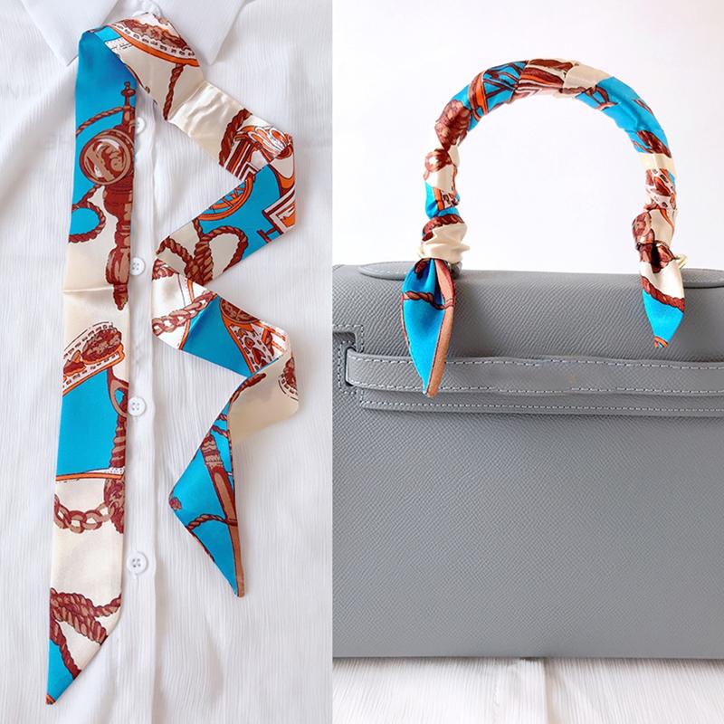 4cm* 95cm Woman Thin Imitation Silk Scarf Long Hair Strip Headband Neckerchief Fashion Bag Handle Ribbon Scarf Female Tie