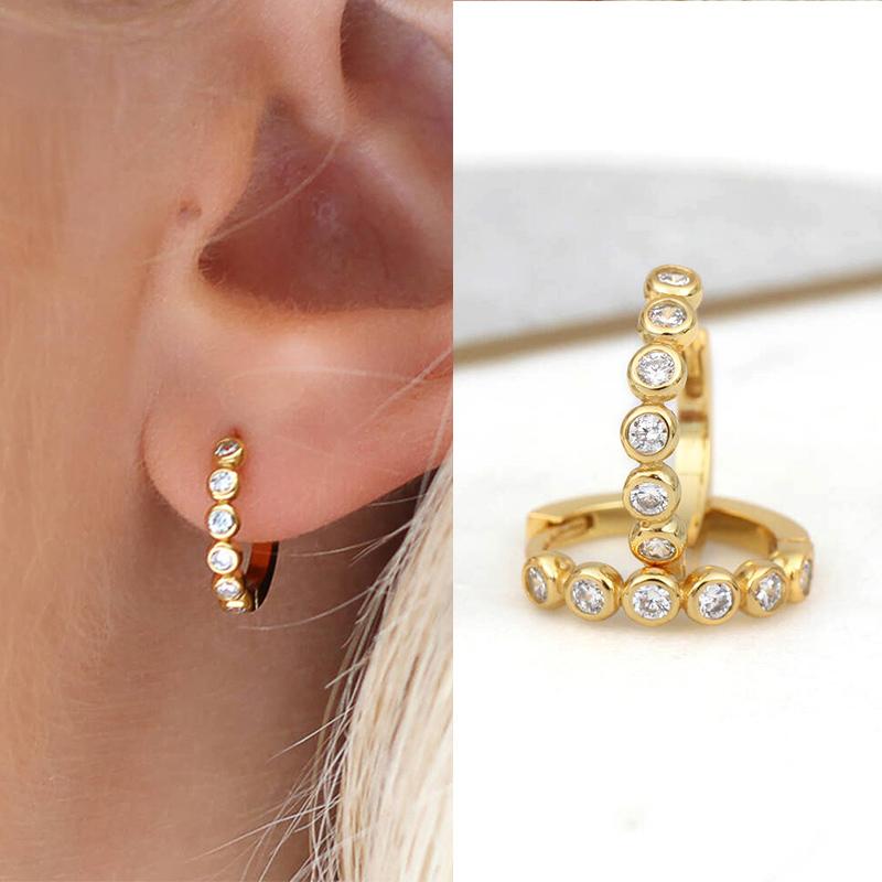 

Huitan Elegant Women Fashion Hoop Earrings with Bright Zirconia All Match Trend Accessories for Female Daily Wearable Zircon