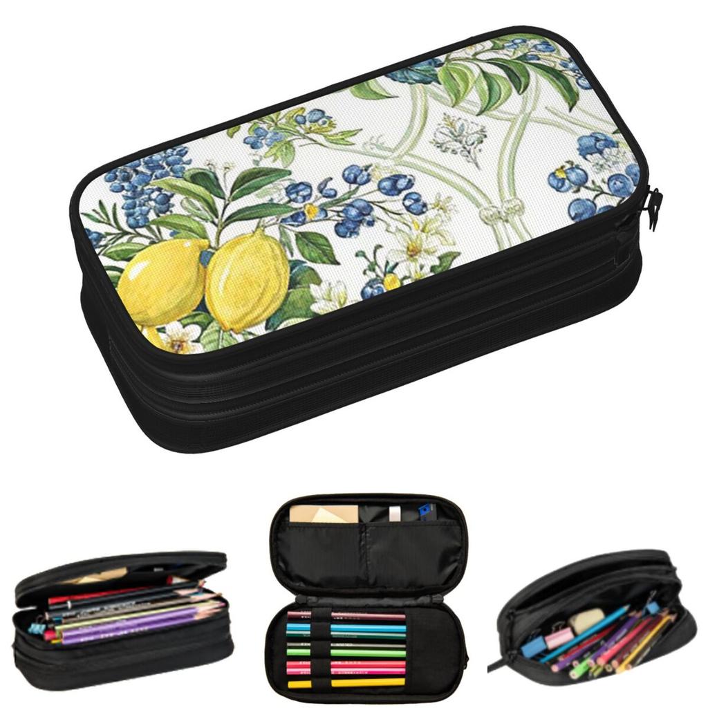 Vibrant Lemon Art Print Pencil Cases for Student School Pen Box Pencil Bag Large Capacity Pencil Pouch