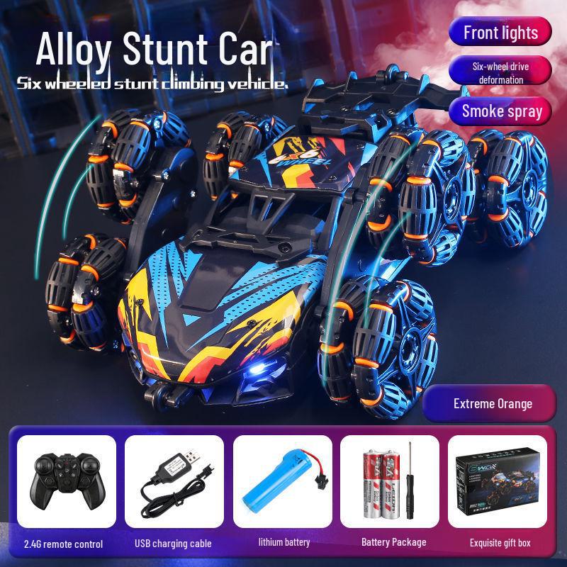 Six-Wheel Alloy Remote Control Off-Road Stunt Car with Gesture Sensing and Spray for Kids