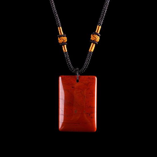 Natural Crystal Pendant Necklace Necklace, Healing Energy Stone with Adjustable Braided Rope, Polished Fake Gemstone Jewelry for Men Women Rectangle