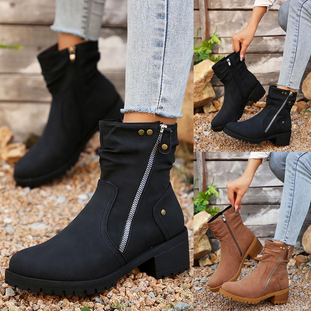 Women's Cowboy Country Boots Mid Calf Modern Round Toe Chunky Heel Ankle Boots Casual Boots for Women Booties