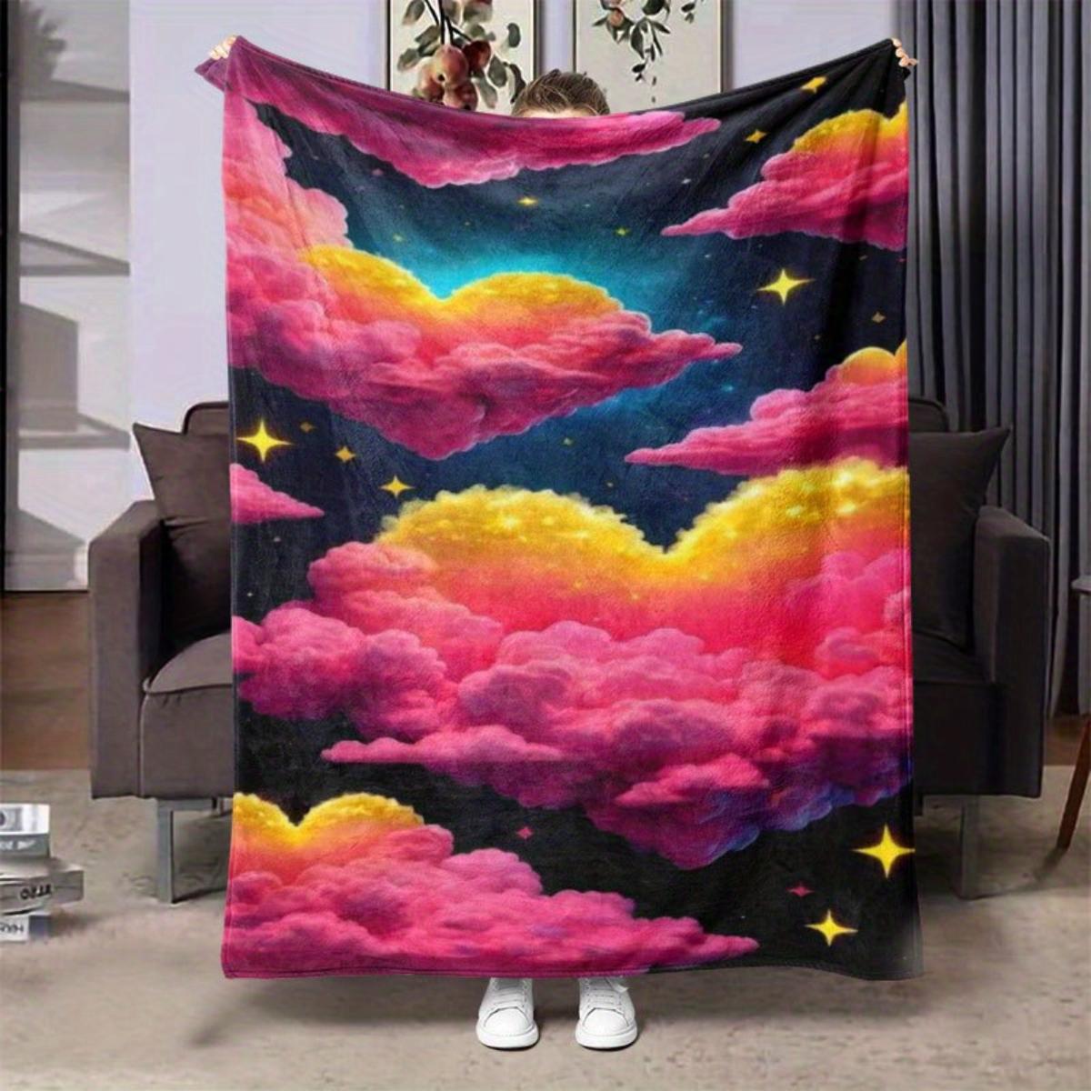 Pink cloud pattern flannel blanket - bed, sofa, office, travel, gift, decoration, chair, comfort and warmth, Christmas 130x150cm