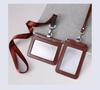 Double Sided Transparent PVC and Real Leather Work Card Holder with Lanyard Staff Hanging Neck Anti-interference Protection ID Badge Cards Cases
