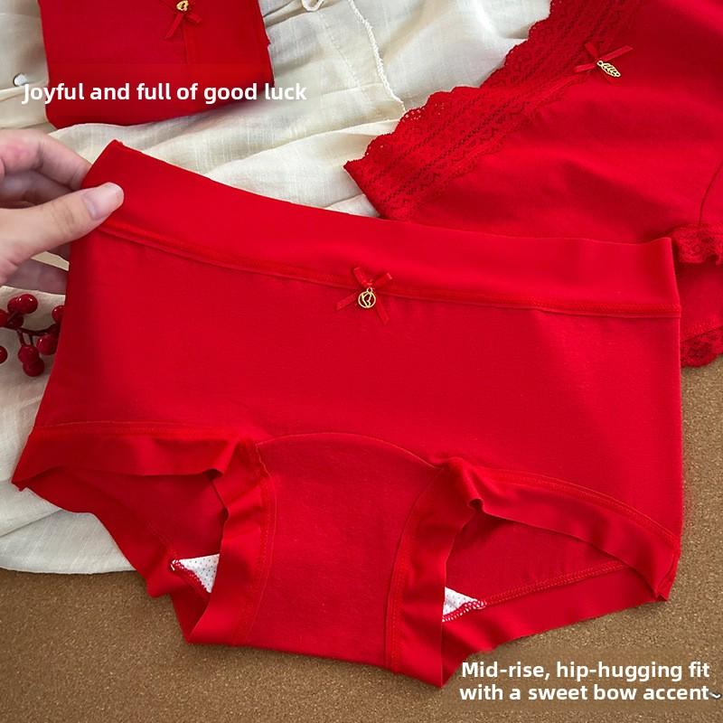 Women's Summer New Year Good Luck Red 10A Bacteriostatic Extended Middle Waist Triangle Briefs