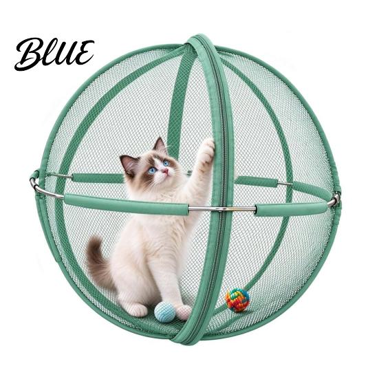 Outdoor Cat Adventure Gear 27" Hamster Ball Rolling Enclosure Foldable Breathable Mesh Playpen Portable Pet for Cats with Metal Support &