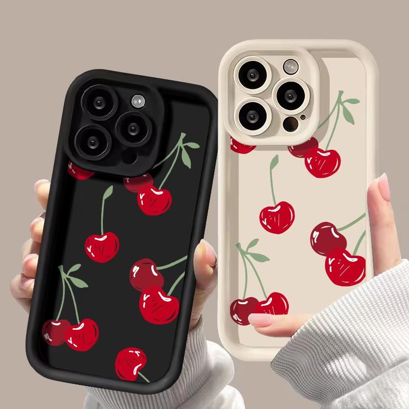 Red Cherry Pattern Soft TPU Phone Case for iPhone 17 Air 16 15 14 Pro Max Plus 13 12 Mini 8 7 X Xs Back Cover