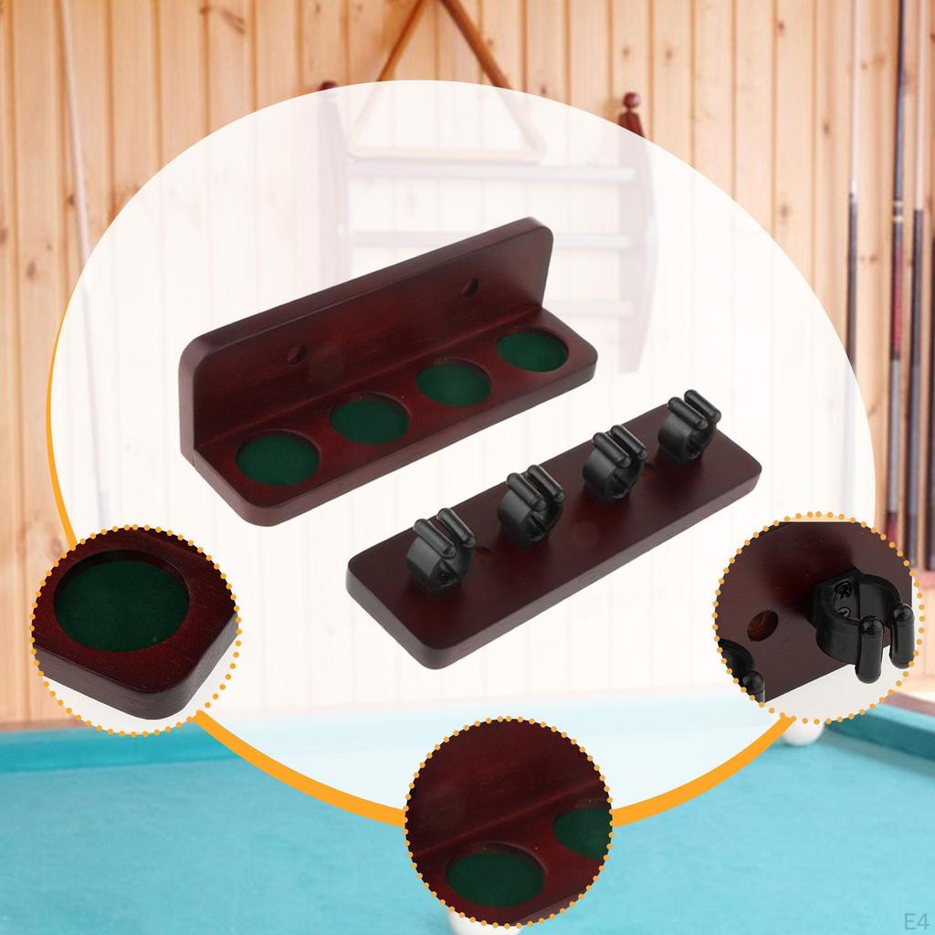 Pool Cue Rack Billiard Sticks Holder Easy to Install Wall Mounted for 4 Cues Rest Break Room