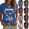 Women V Neck Short Sleeve Pullover T Shirt Casual Patriotic Graphic Tee Lightweight Summer Top for Everyday Wear