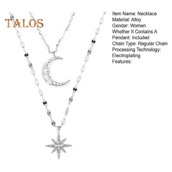 Women Necklace Double-layer Star Moon Pendant Adjustable with Extended Length Hollow Chain Lady Clavicle Necklace Neck Jewelry