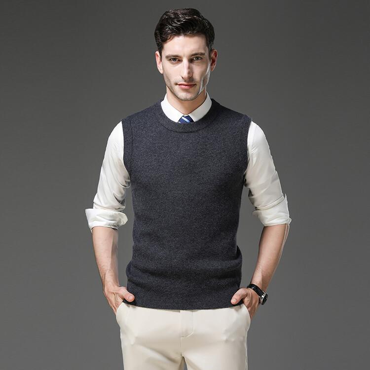 Spring and Autumn Men's Knitted Sweater Bottom Shirt Crew Neck Sleeveless T-Shirt Knitted Vest Vest