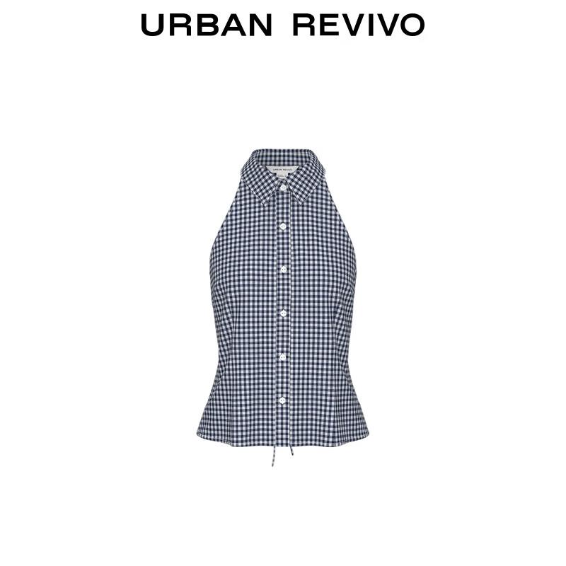 UR Women's Sleeveless Plaid Polo Collar Shirt
